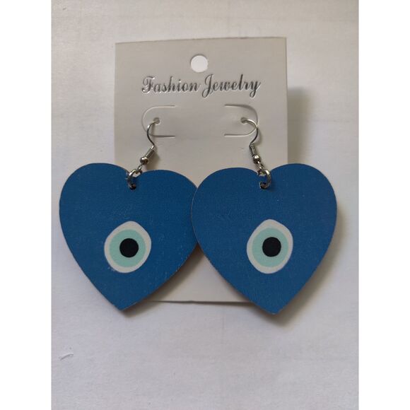 Heart Leopard Turkish Evil Eye Drop Earrings - Picture 1 of 5